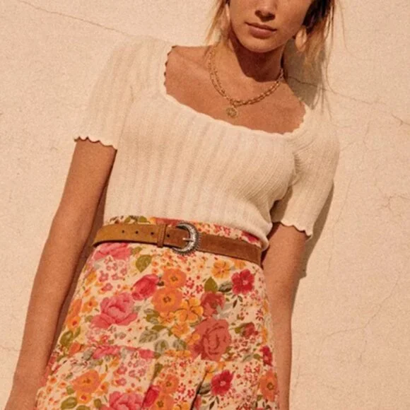 Sezane Anil Jumper Medium Ecru Cream Ivory Top Short Sleeve Sweater Knit French - Picture 7 of 13